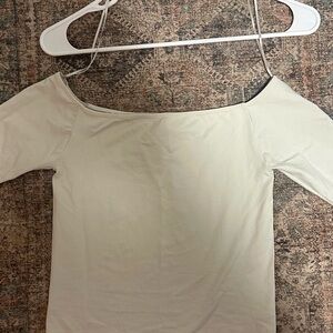 Zara XS long sleeved off the shoulder beige top